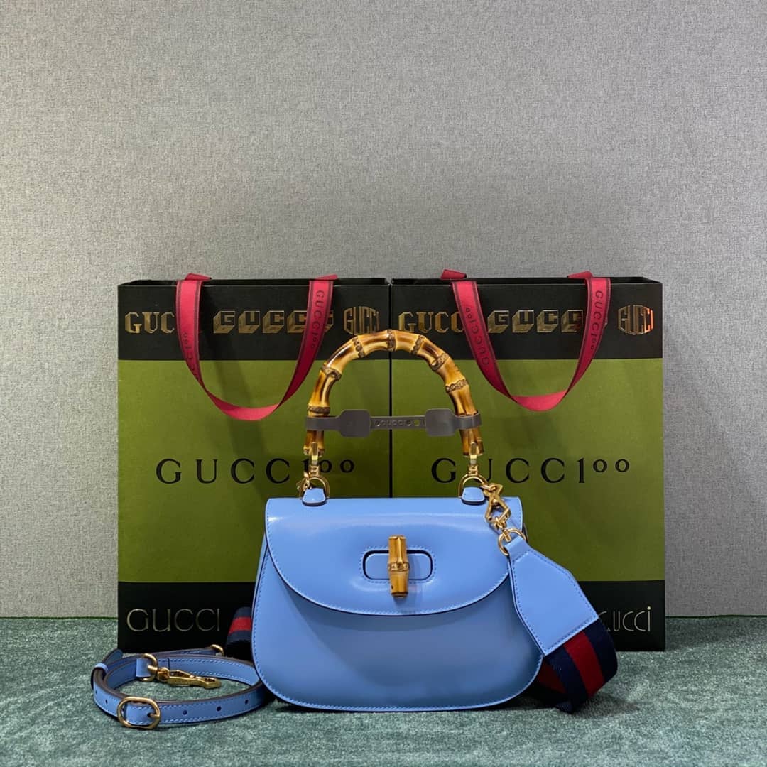 Gucci Bamboo 1947 Small Top Handle Bag 675797 Blue 675797 Replica
