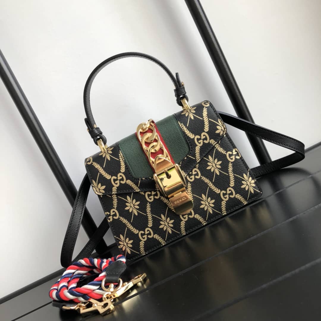 Gucci Sylvie Leather Mini Shoulder Bag Replica White Black 470270