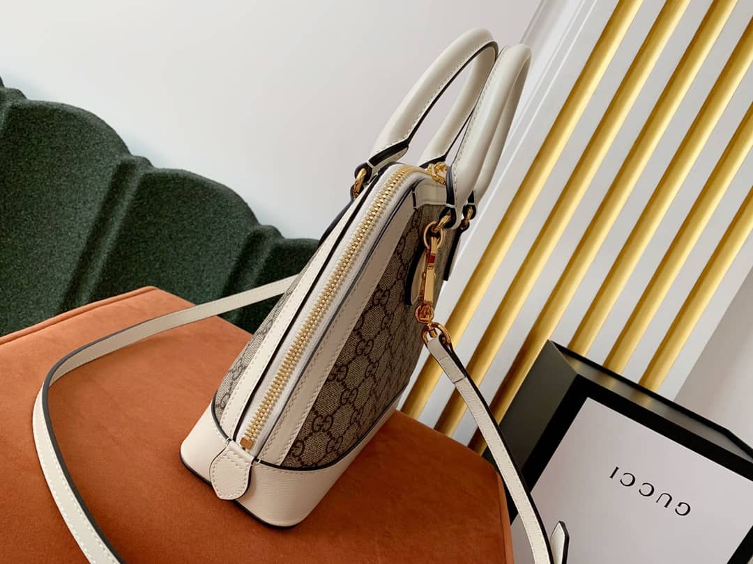 Gucci Horsebit Bag Dupe 1955 Small GG Supreme Grainy Leather Handle Bag Replica White 621220