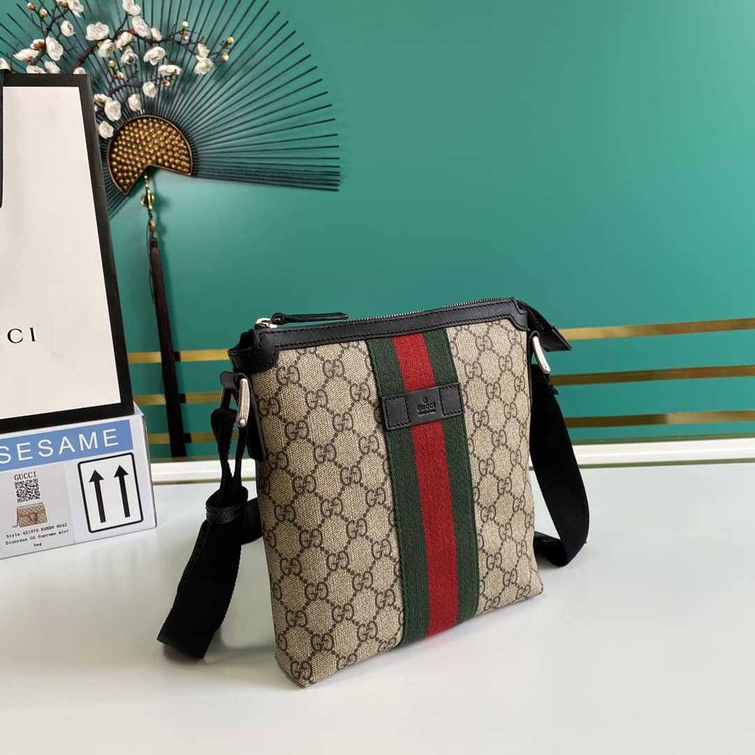 Gucci Web GG Supreme Flat Messenger Bag Replica 471454
