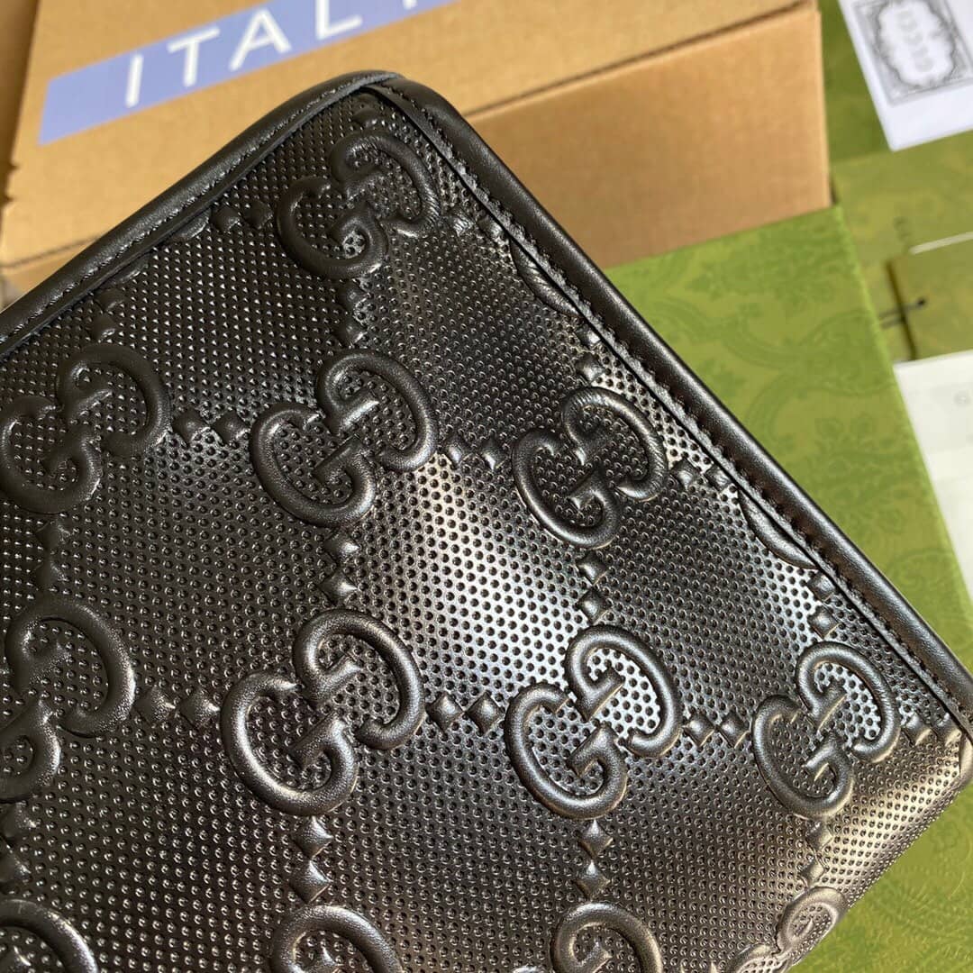 Gucci GG Leather Embossed Cosmetic Case Replica Black 625568