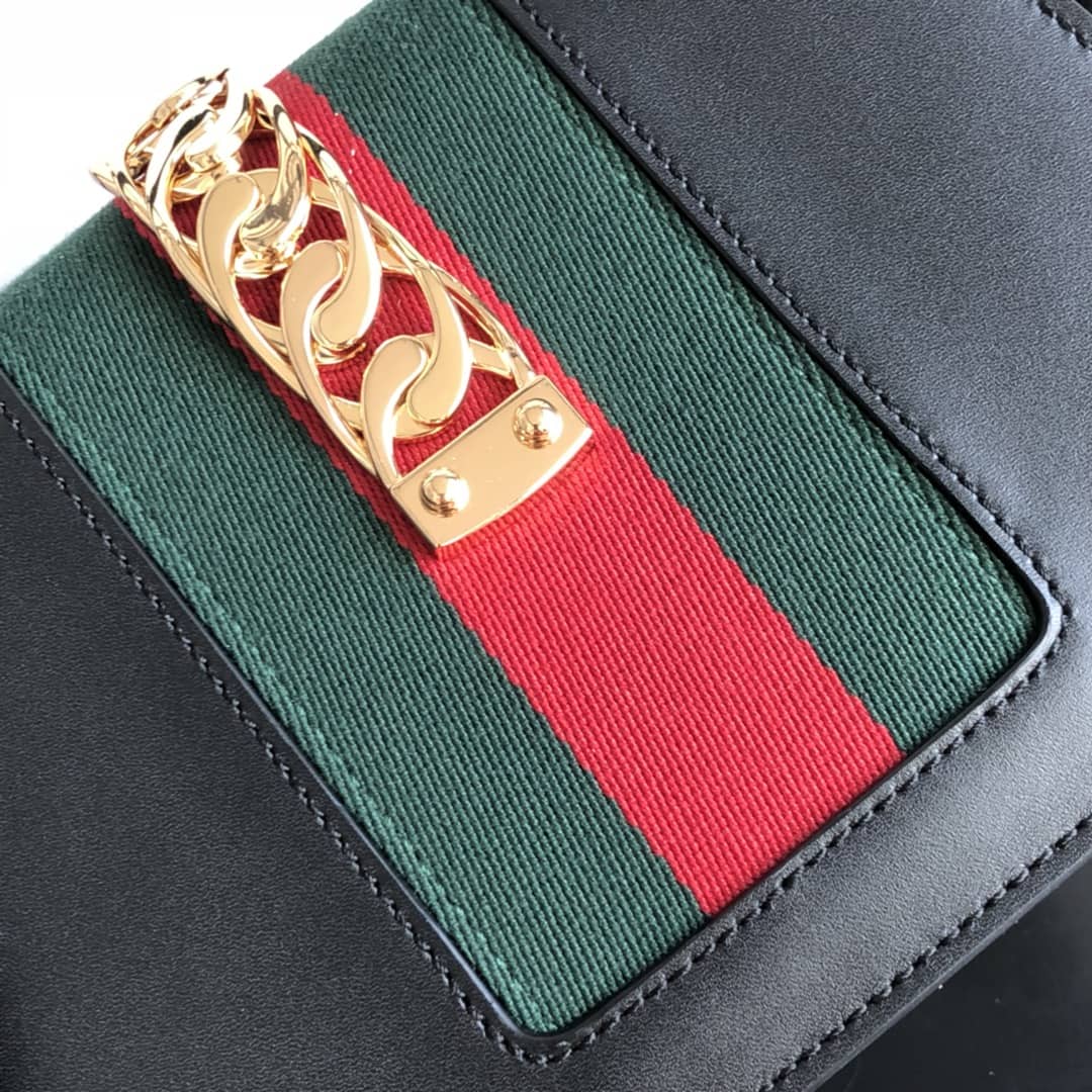 Gucci Sylvie Leather Mini Shoulder Bag Replica White Black 470270