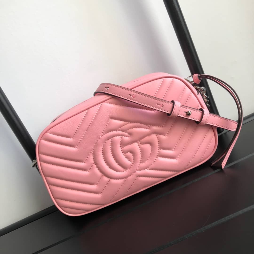 Gucci Handbag Dupes GG Marmont Small Shoulder Handbag Camera Bag Replica Pink 447632