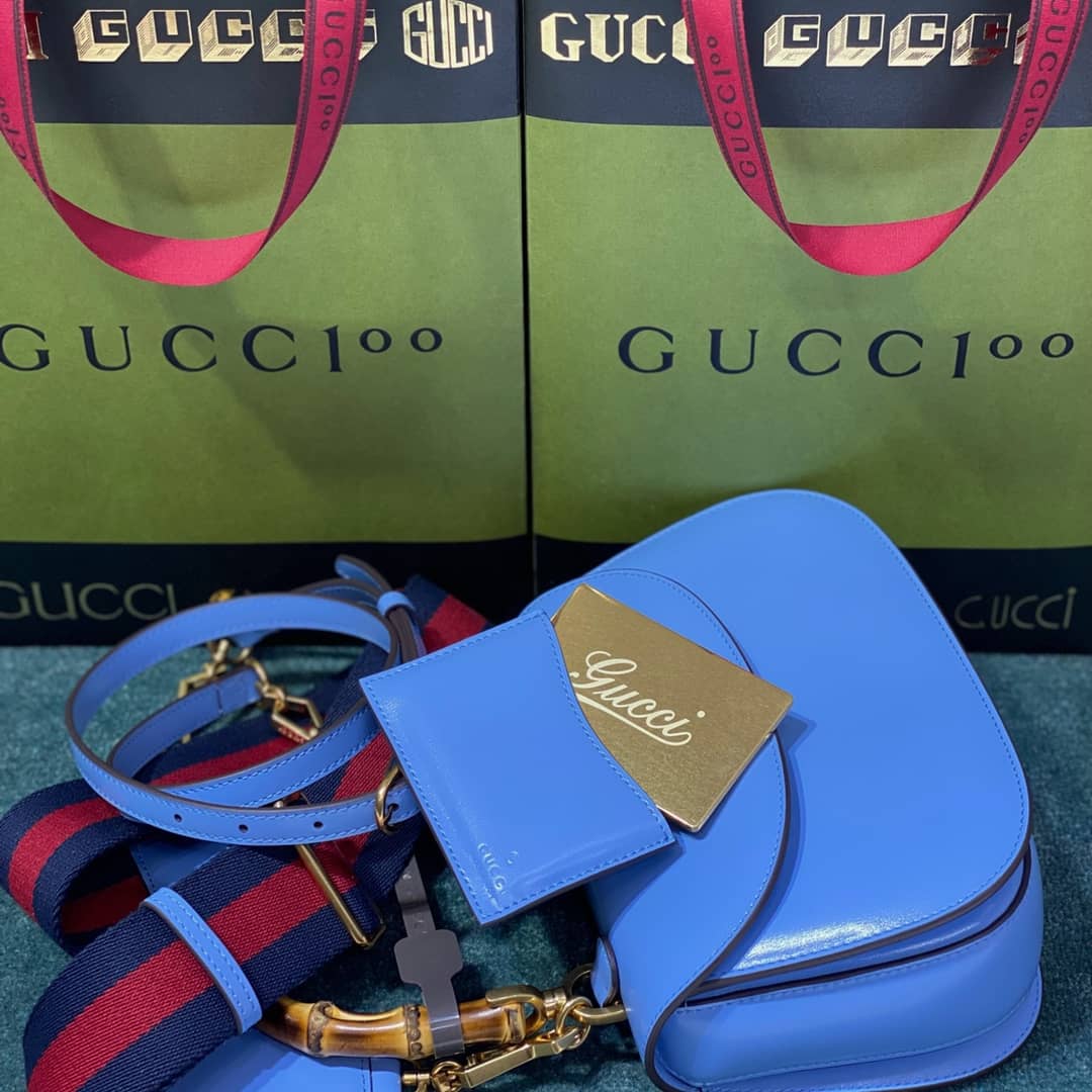 Gucci Bamboo 1947 Small Top Handle Bag 675797 Blue 675797 Replica