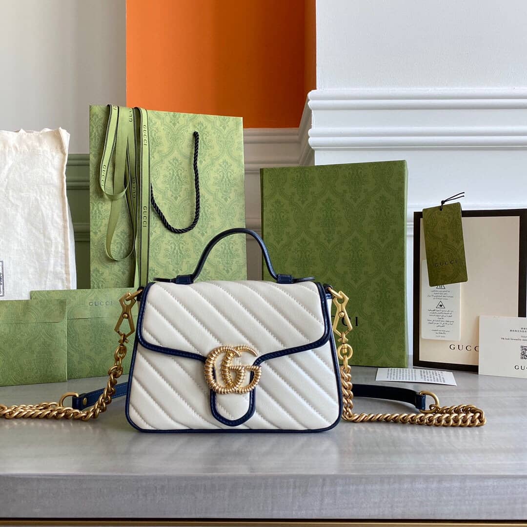 Gucci GG Marmont Mini Top Handle Bag Replica White Blue 583571