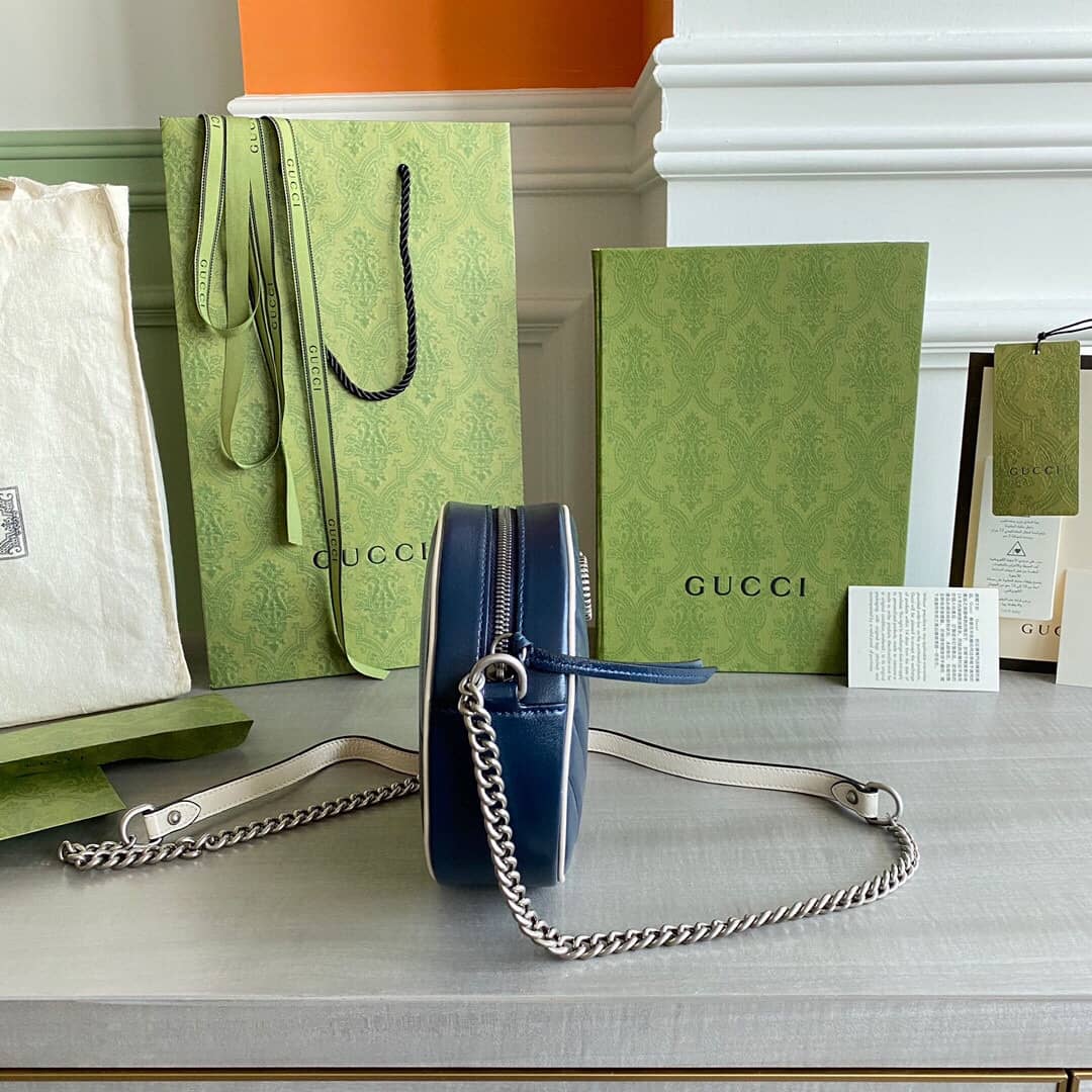 Gucci GG Marmont Round Mini Shoulder Bag Replica Blue 550154