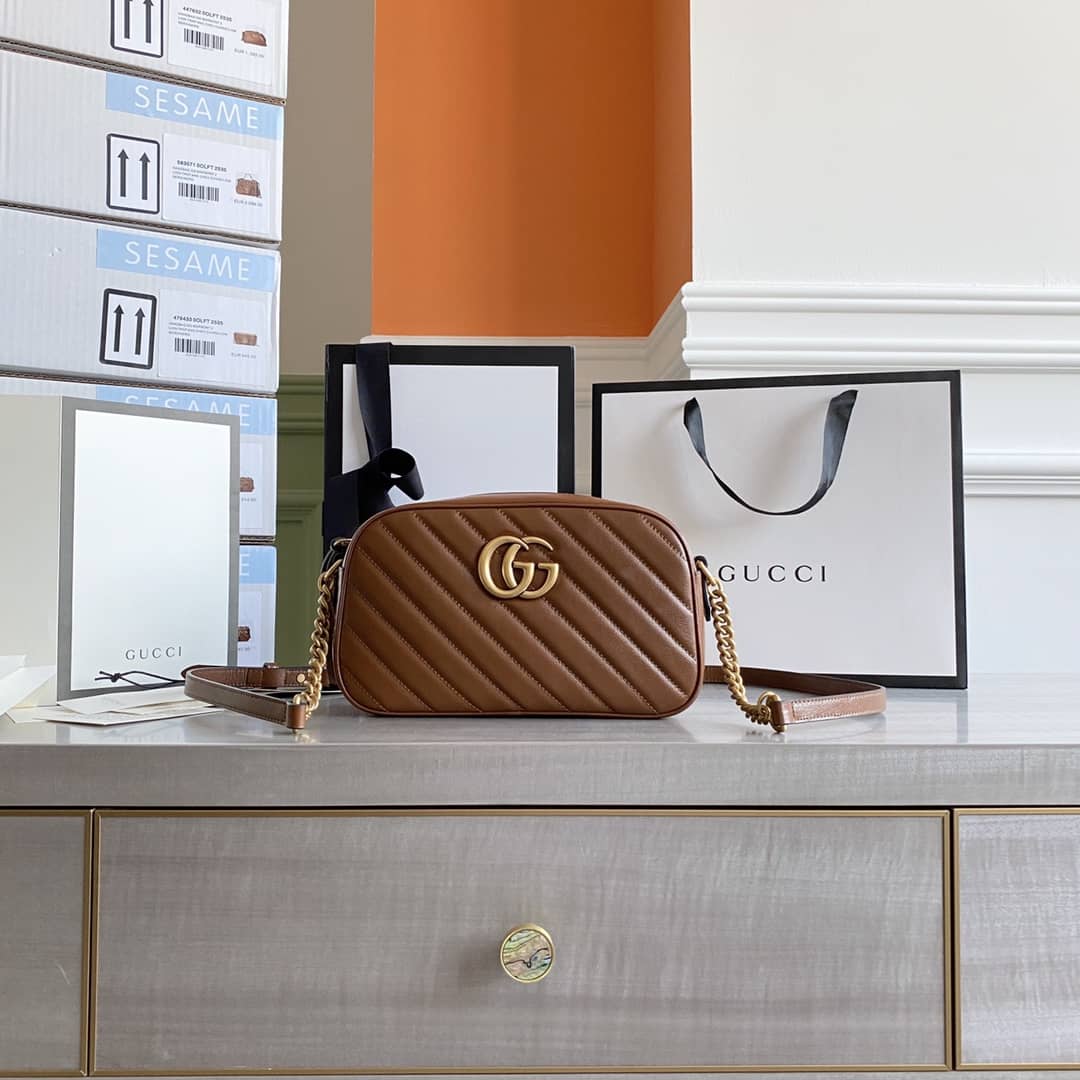 Gucci GG Marmont Small Shoulder Handbag Camera Bag Replica Brown 447632
