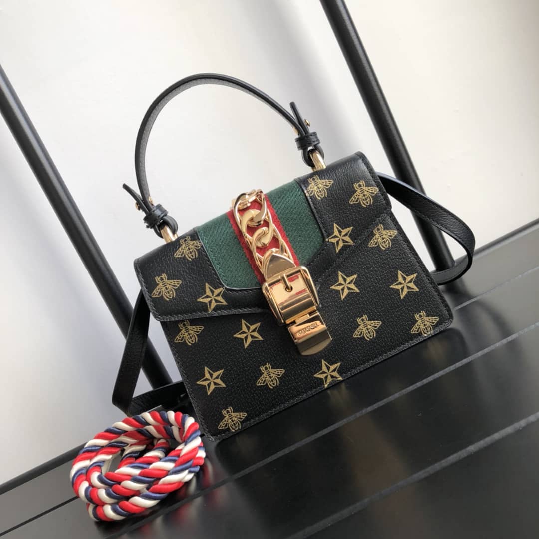 Gucci GG Sylvie Mini Shoulder Bag Replica Black 470270