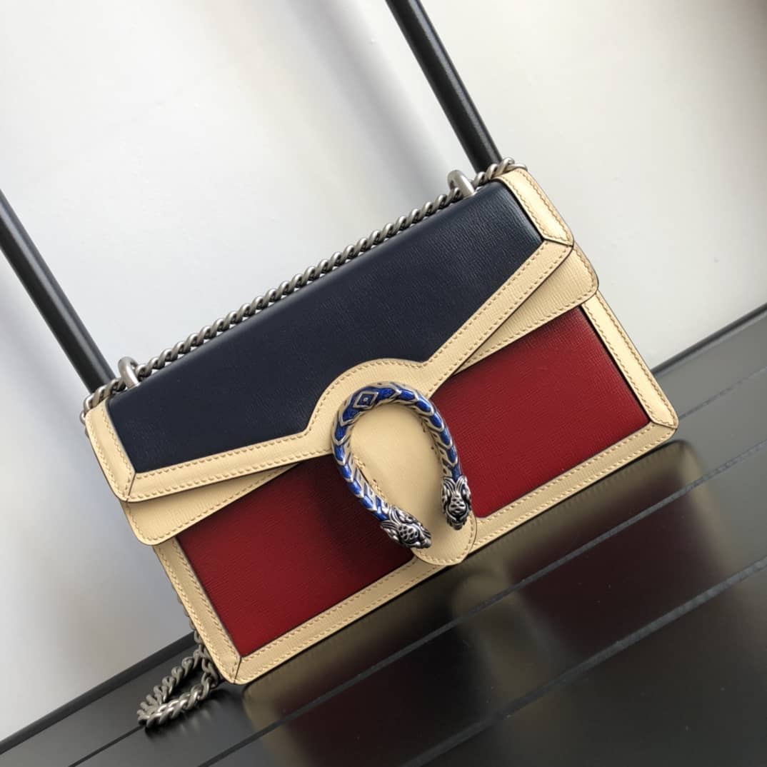 Gucci Dionysus Dupe GG Supreme Dionysus Chain Shoulder Bag Replica Blue Red 400249