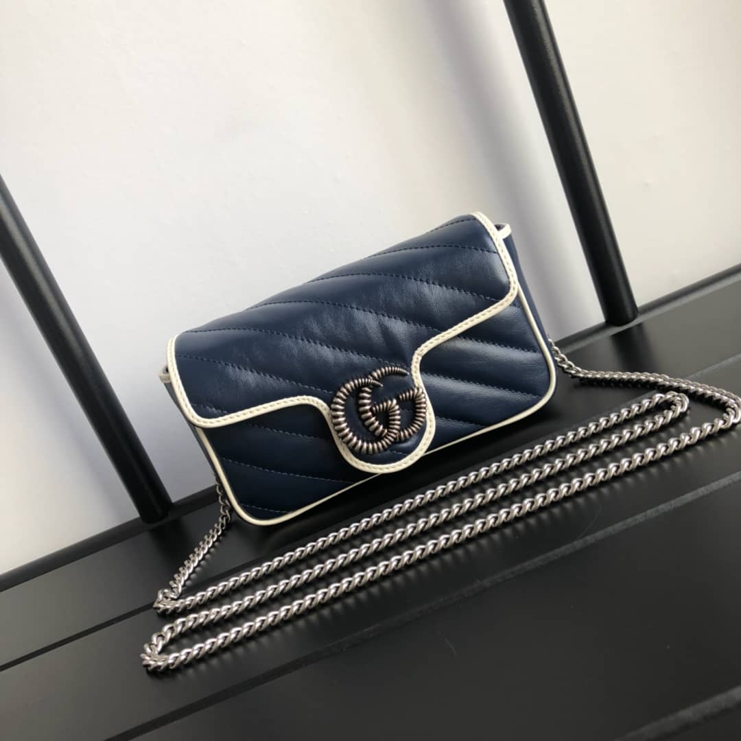 Gucci GG Marmont Mini Matelasse Leather Shoulder Bag Replica Blue 574969