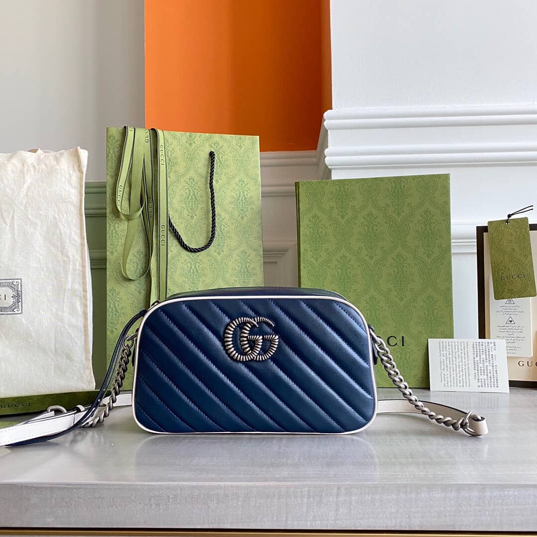 Gucci GG Marmont Small Shoulder Handbag Camera Bag Replica Blue 447632