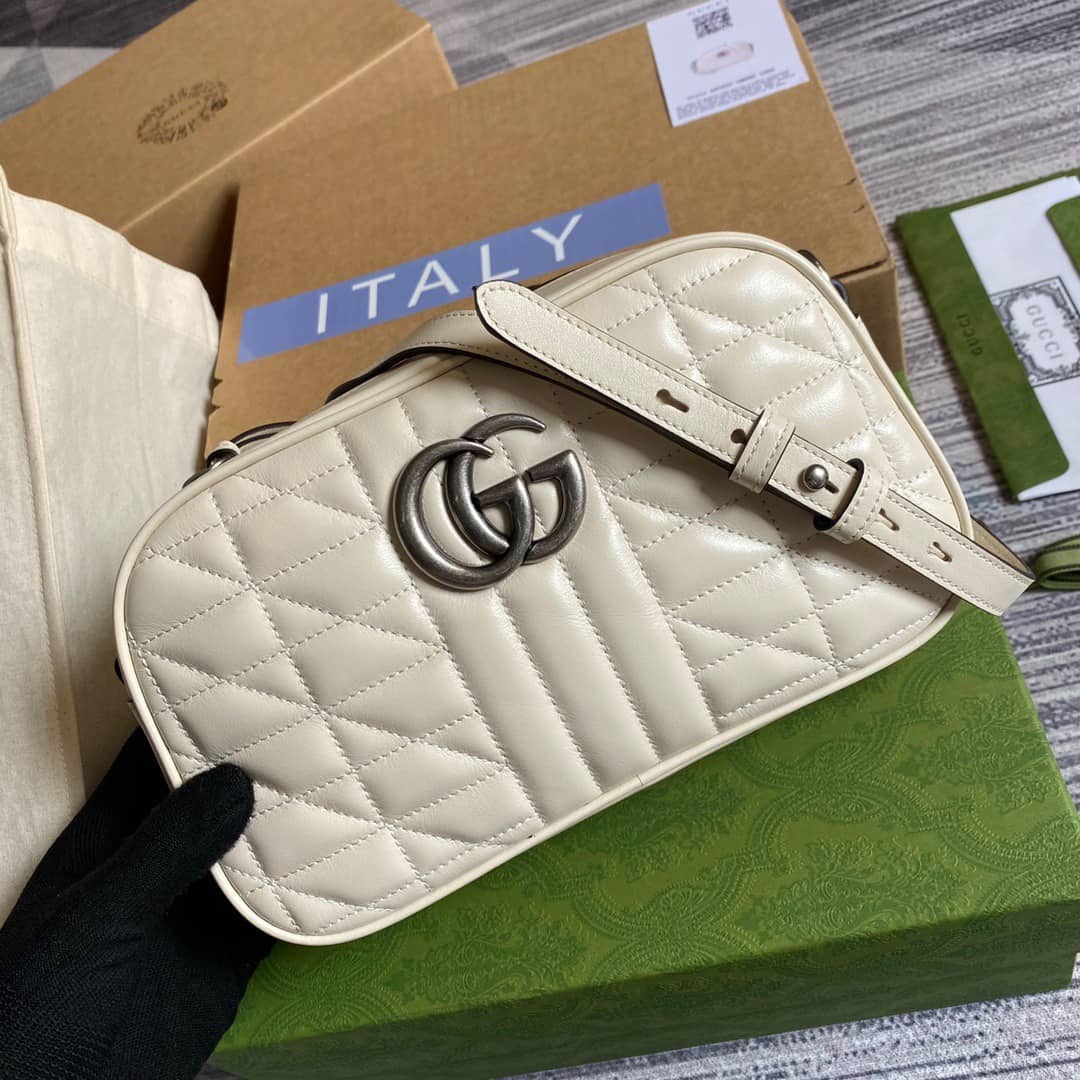 Gucci Handbag Dupes GG Marmont Small Shoulder Handbag Camera Bag Replica White 447632