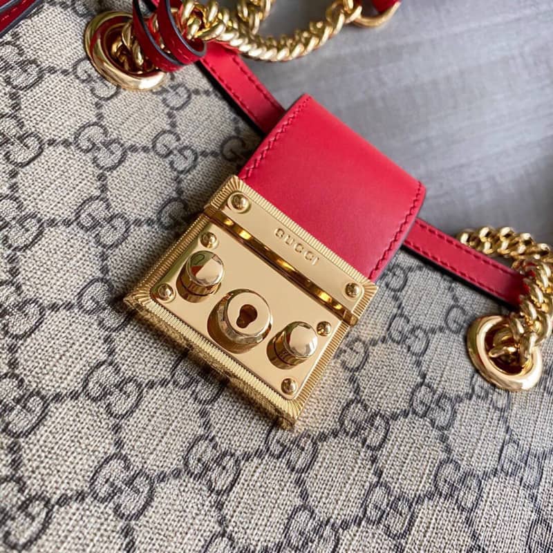 Gucci Padlock Small GG Supreme Canvas Shoulder Bag Replica Red 498156