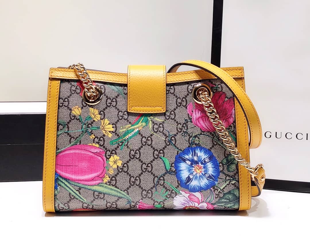 Gucci Padlock Small GG Supreme Canvas Shoulder Bag Replica Yellow 498156