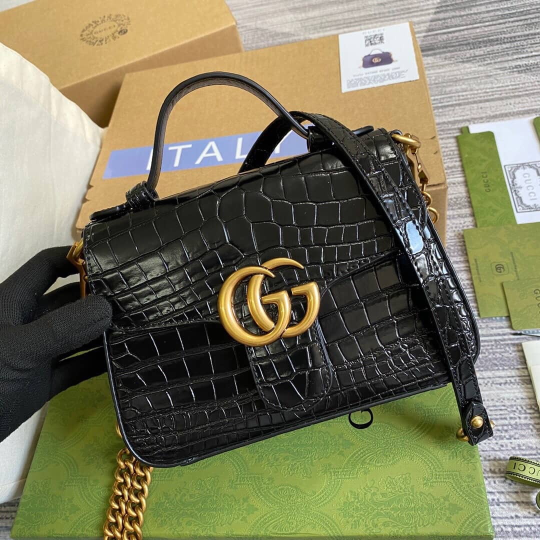 Gucci GG Marmont Mini Leather Top Handle Bag Replica Black 547260