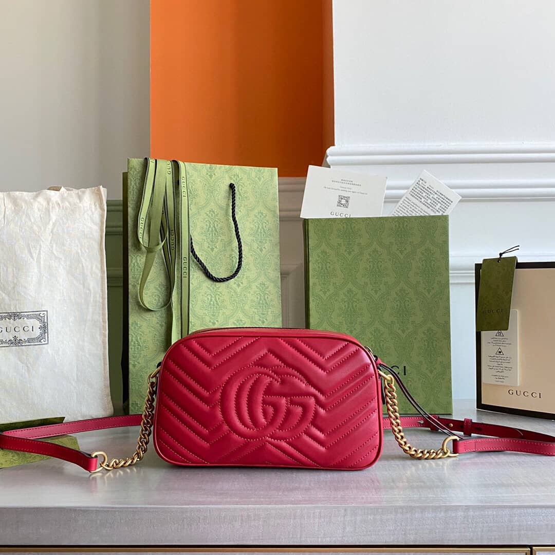 Gucci Handbag Dupes GG Marmont Small Shoulder Handbag Camera Bag Replica Red 447632