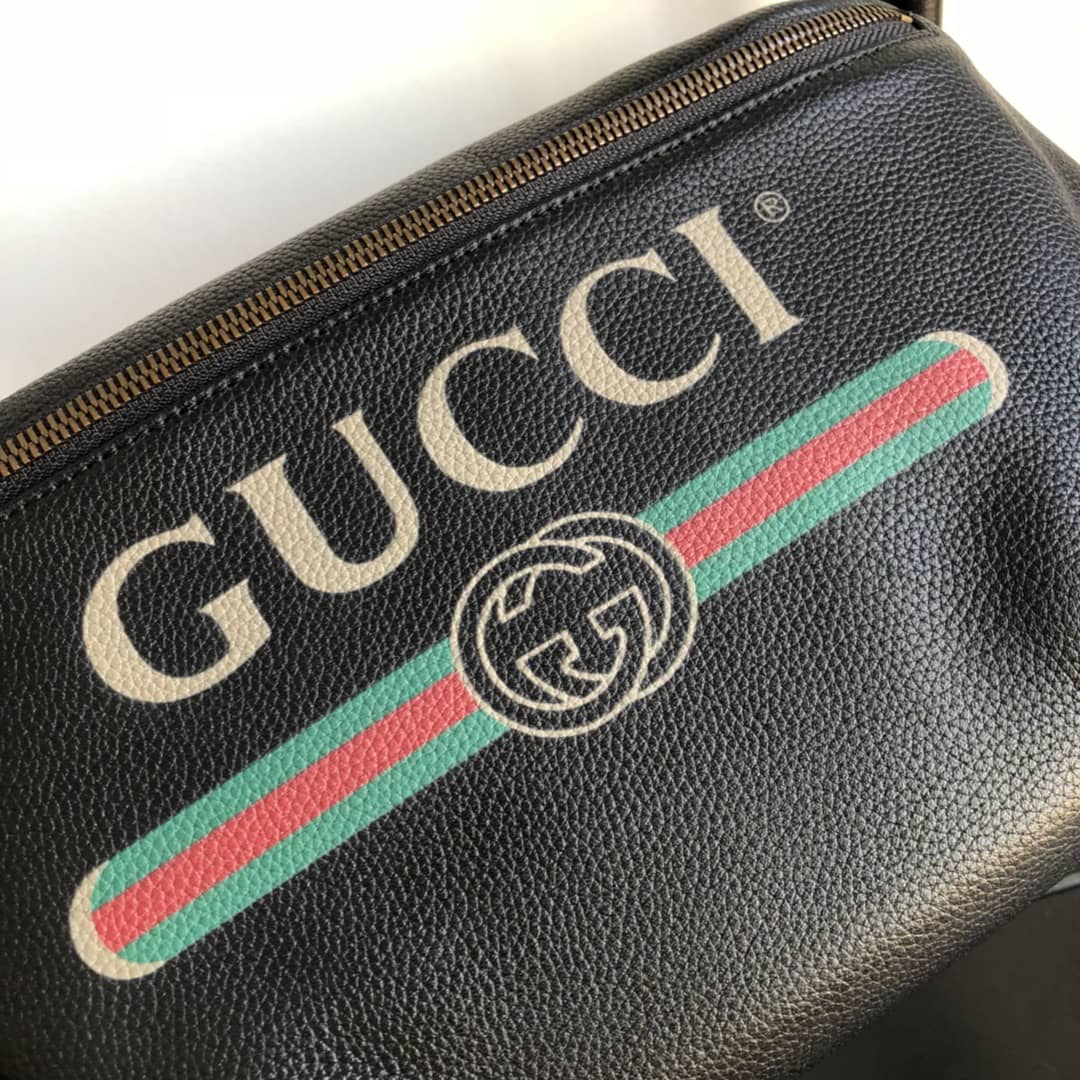 Gucci Print Leather Belt Waist Bum Bag Replica Black 493869