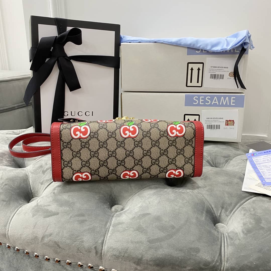 Gucci Padlock Small GG Supreme Canvas Shoulder Bag Replica Red 498156