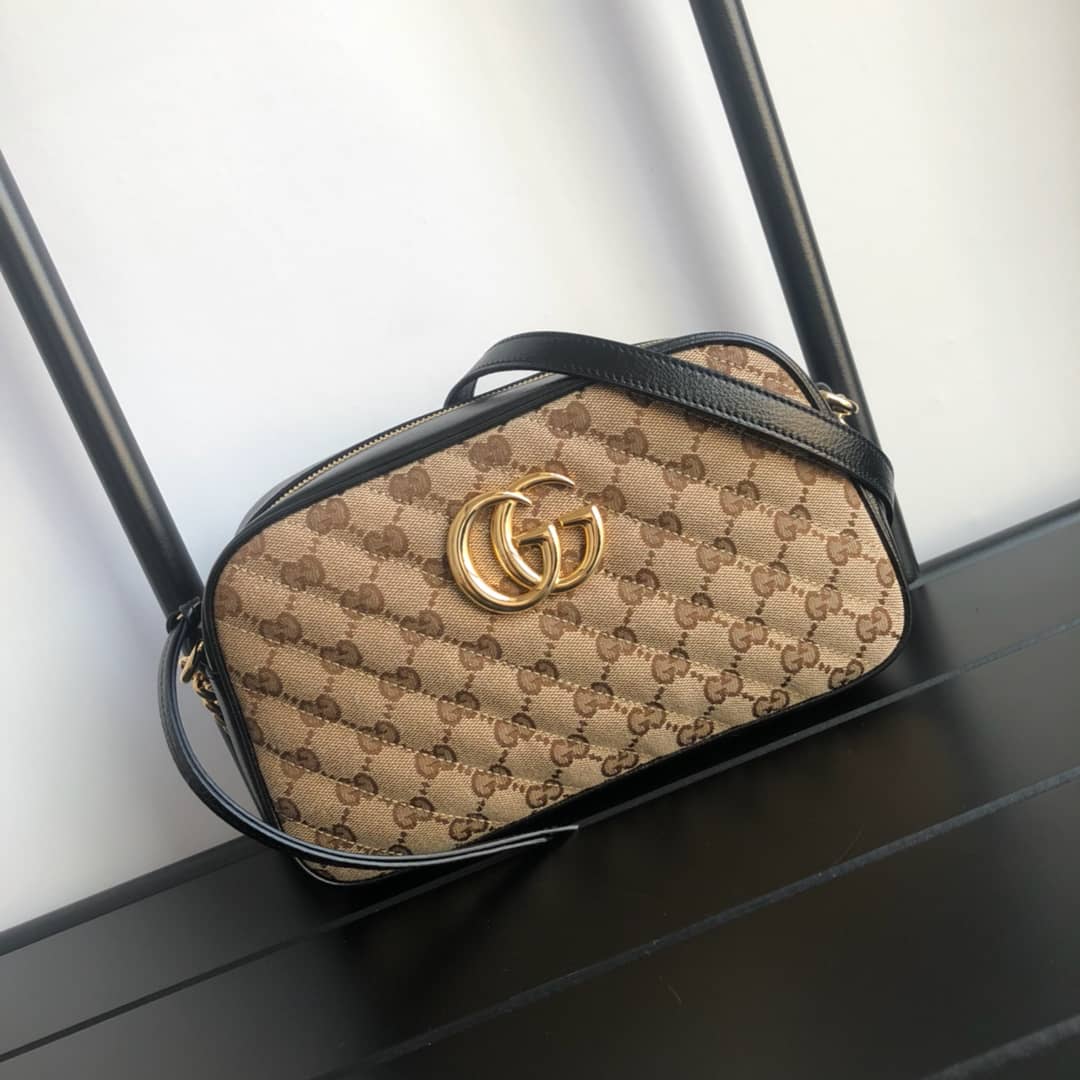 Gucci Handbag Dupes GG Marmont Small Shoulder Handbag Camera Bag Replica Brown 447632