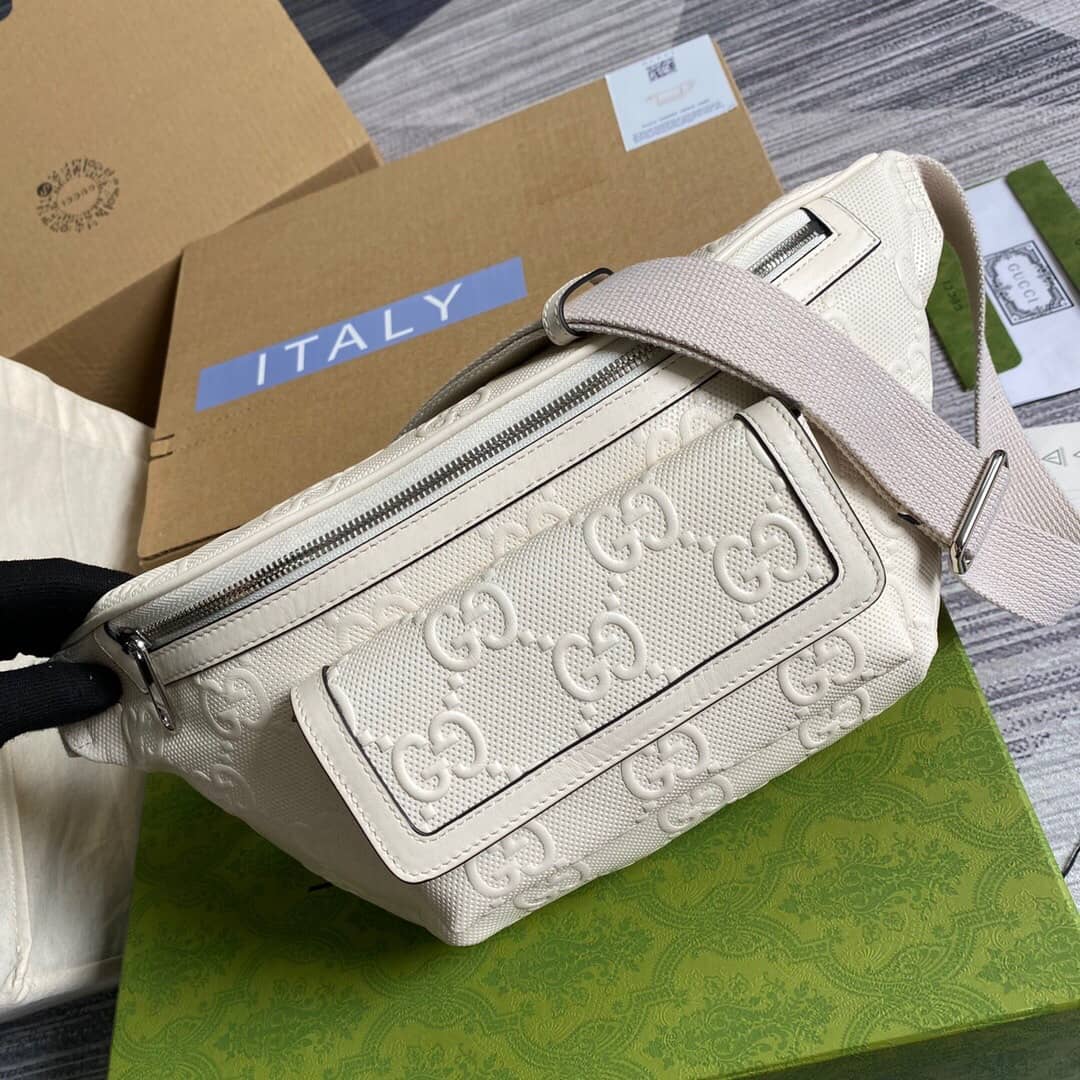 Gucci GG Embossed Belt Bag Replica White 645093