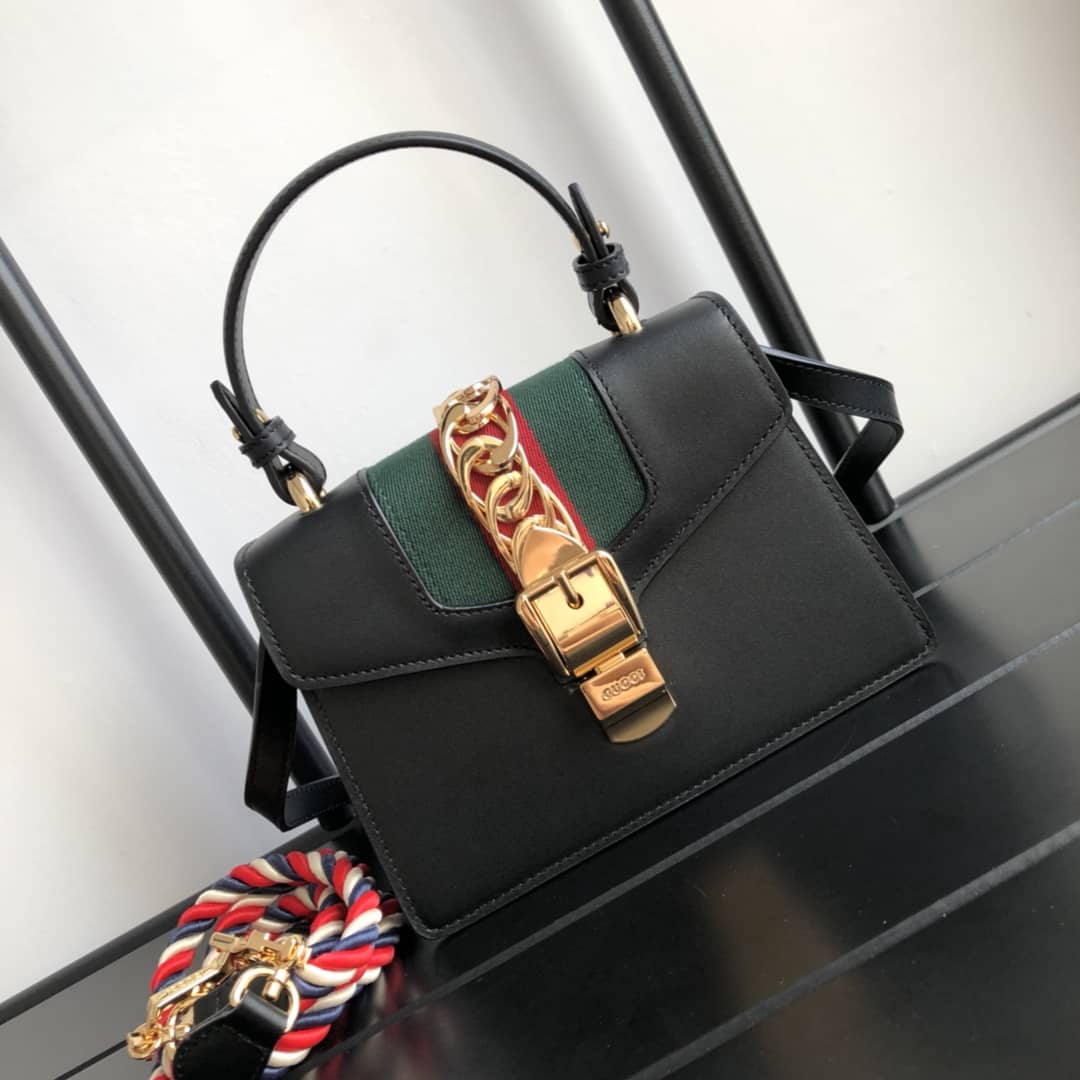 Gucci Sylvie Leather Mini Shoulder Bag Replica White Black 470270