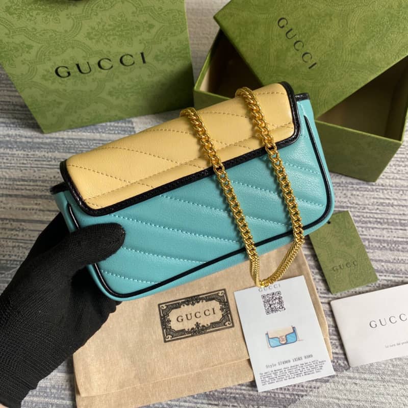 Gucci GG Marmont Mini Matelasse Leather Shoulder Bag Replica Yellow Blue 574969