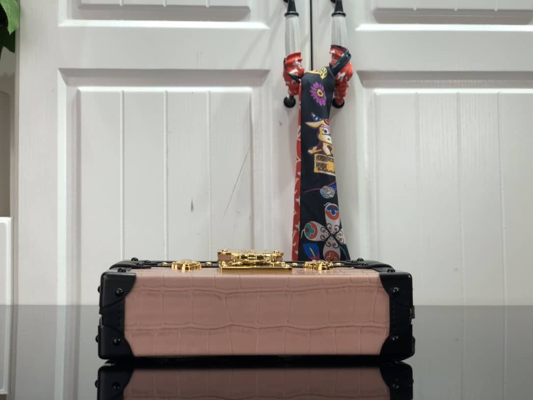 Louis Vuitton Petite Malle Brilliant Alligator Leather Replica Handbag Pink N93817