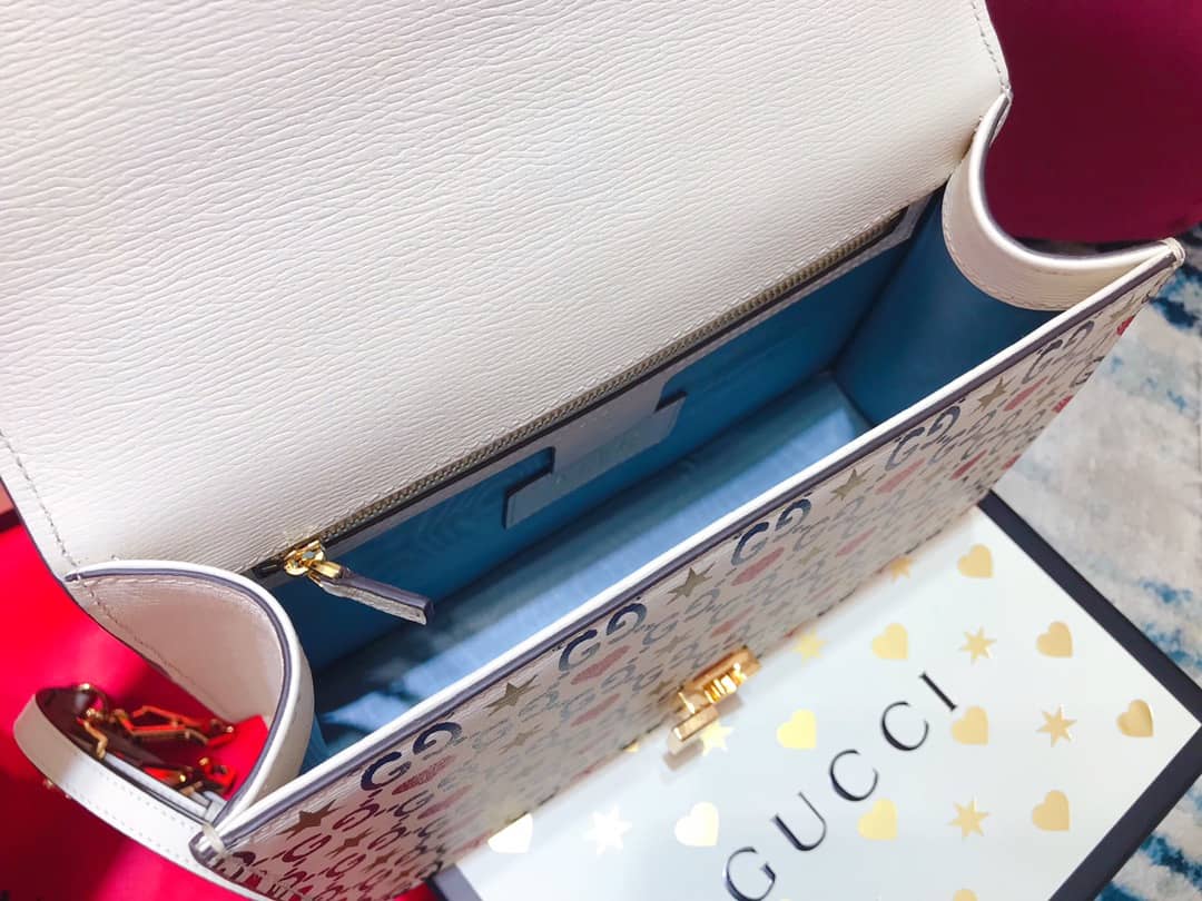 Gucci Sylvie Small Leather Shoulder Bag Replica White Blue 421882