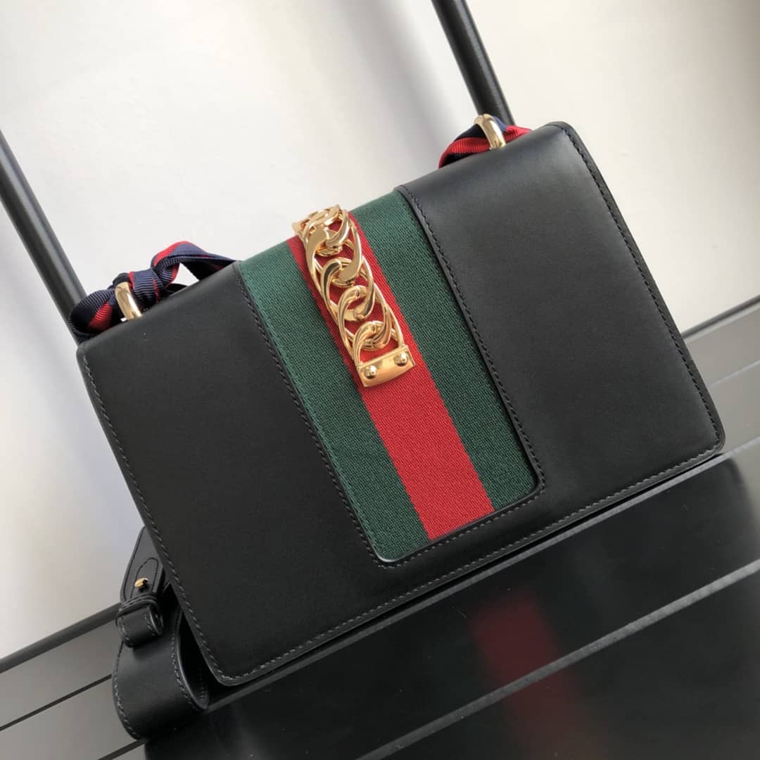 Gucci Sylvie Small Leather Shoulder Bag Replica Black 421882