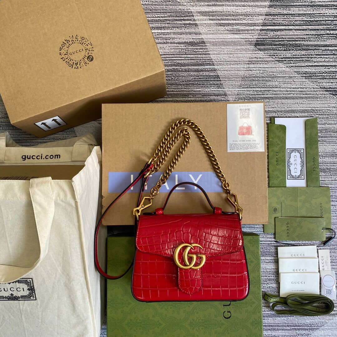 Gucci GG Marmont Mini Leather Top Handle Bag Replica Red 547260