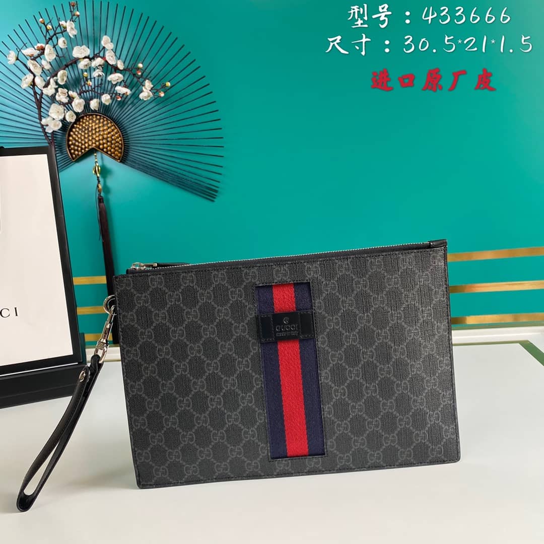 Gucci GG Supreme PVC Clutch Black Replica 433666