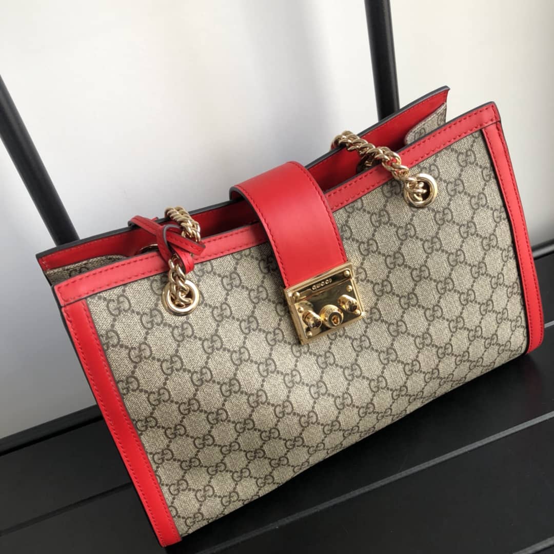 Gucci Padlock Medium GG Supreme Shoulder Bag Replica Brown Red 479197