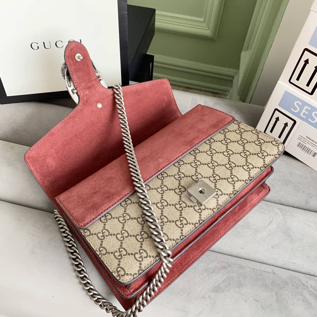 Gucci Dionysus Dupe GG Supreme Dionysus Chain Replica Shoulder Bag Brown 400249