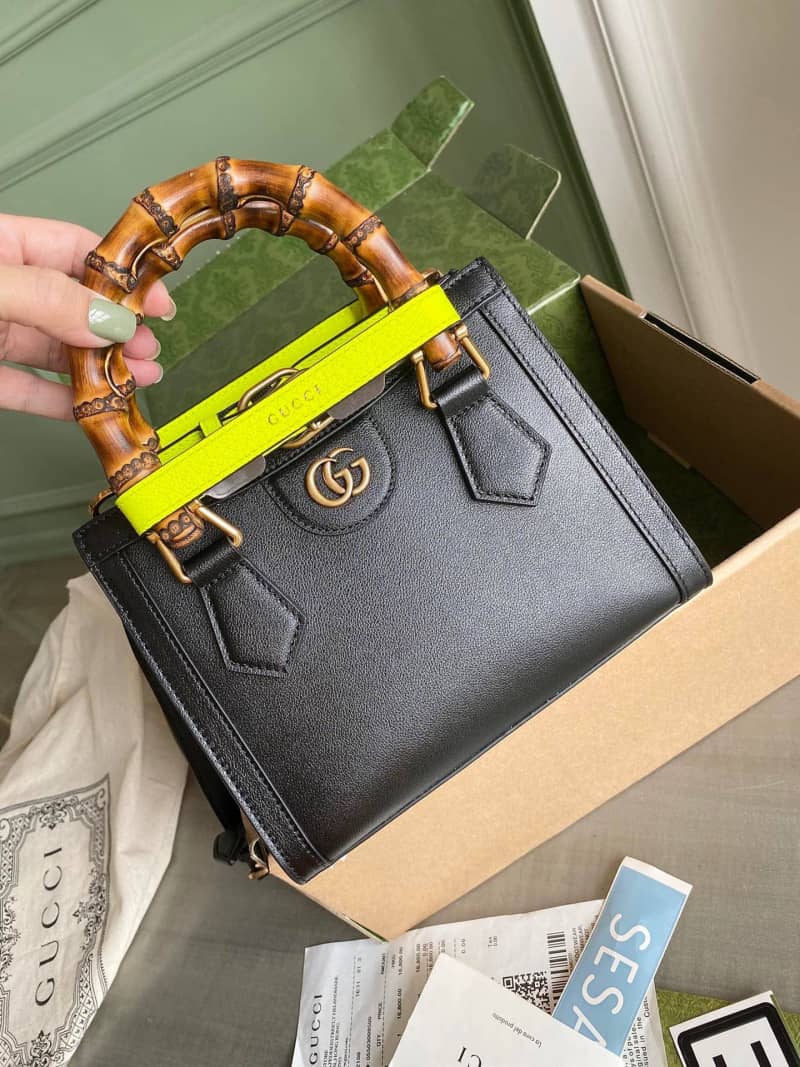 Gucci Diana Mini Bamboo Tote Bag Replica Black 655661