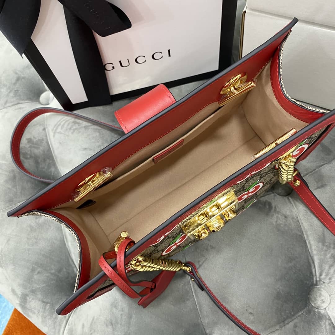 Gucci Padlock Small GG Supreme Canvas Shoulder Bag Replica Red 498156