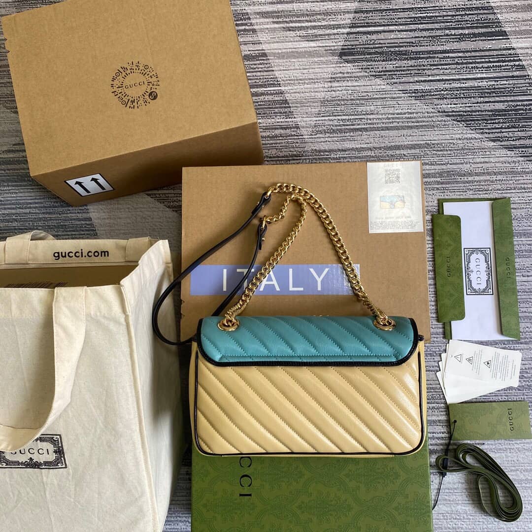 Gucci GG Marmont Matelasse Shoulder Bag Replica Blue Yellow 443497