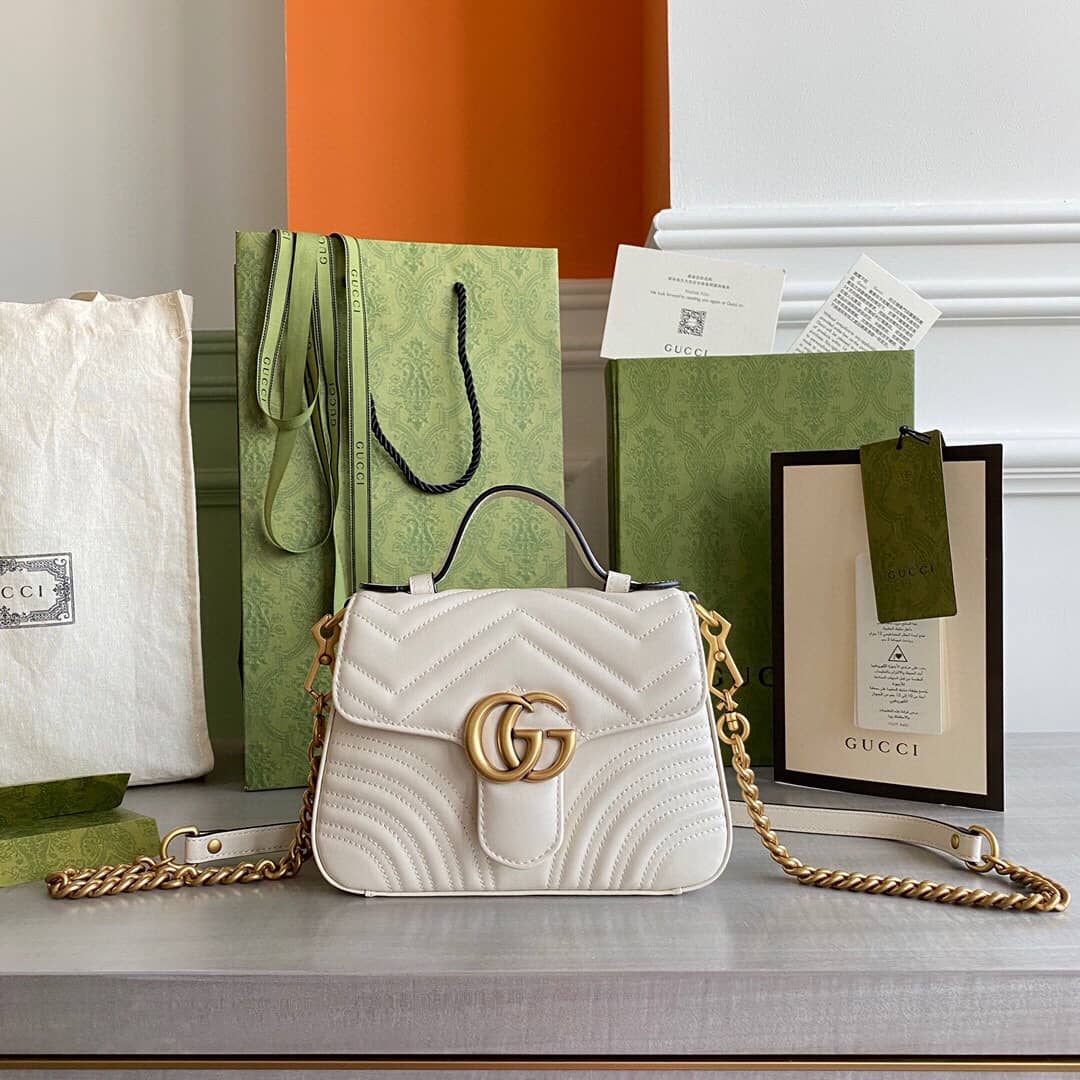 Gucci GG Marmont Mini Leather Top Handle Bag Replica White 547260