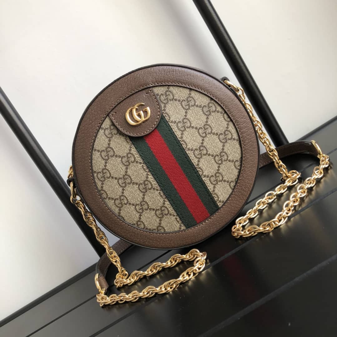 Gucci Ophidia Mini Round Shoulder Bag Replica Brown 550618