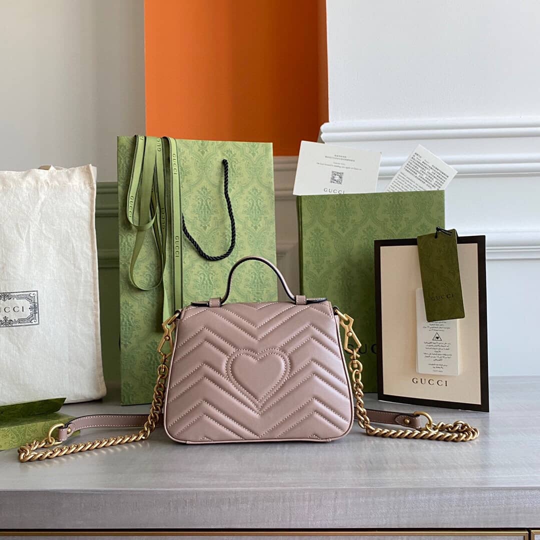 Gucci GG Marmont Mini Leather Top Handle Bag Replica Apricot 547260