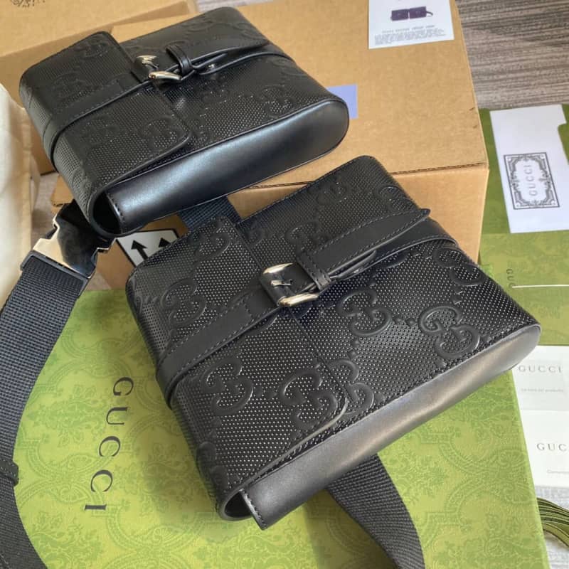 Gucci GG Emboss Waist Body Leather Bag Replica Black 631339