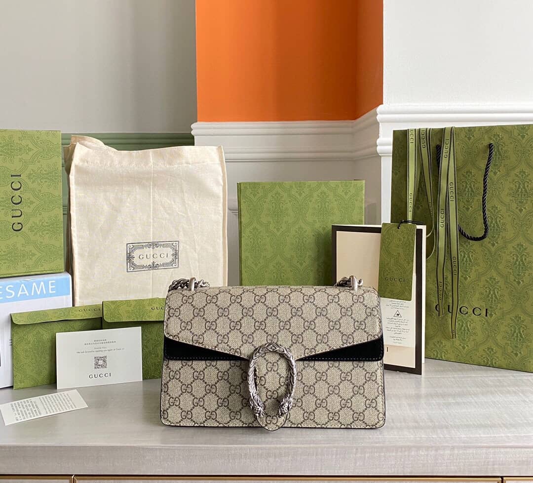 Gucci Dionysus Dupe GG Supreme Dionysus Chain Replica Shoulder Bag Gray Black 400249