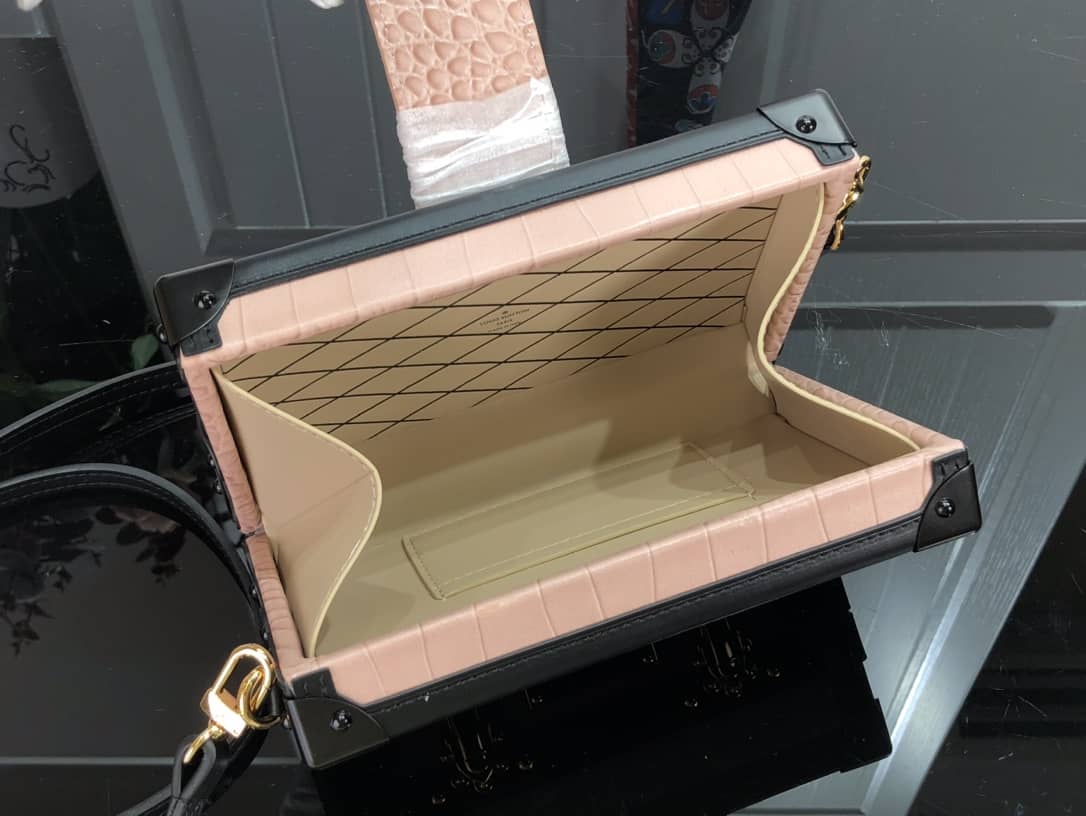 Louis Vuitton Petite Malle Brilliant Alligator Leather Replica Handbag Pink N93817