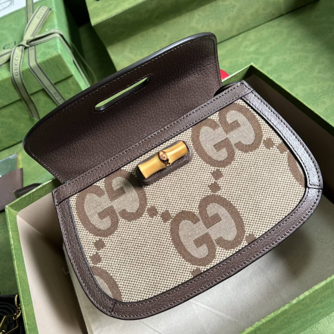Gucci Small Jumbo GG Shoulder Bag With Bamboo Dark Coffee 675797 Replica