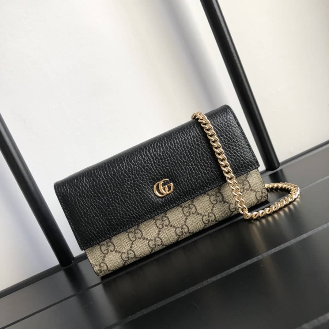 Gucci GG Marmont Chain Wallet Replica Black Brown 546585