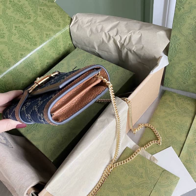 Gucci Jackie 1961 Chain Wallet Organic GG Denim Raplica 652681