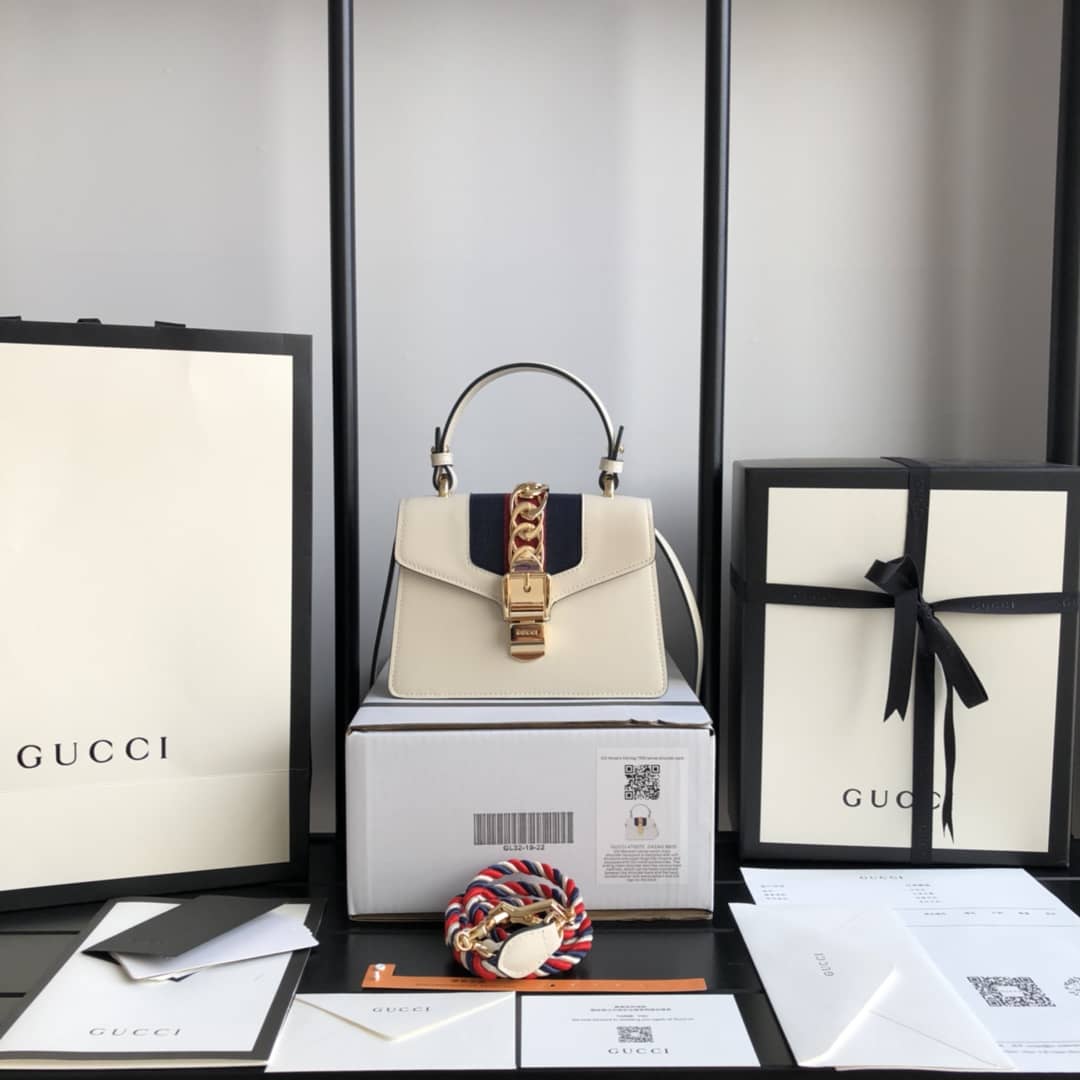 Gucci Sylvie Leather Mini Shoulder Bag Replica White 470270