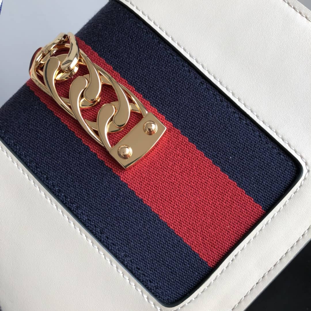 Gucci Sylvie Leather Mini Chain Shoulder Bag Replica White 431666