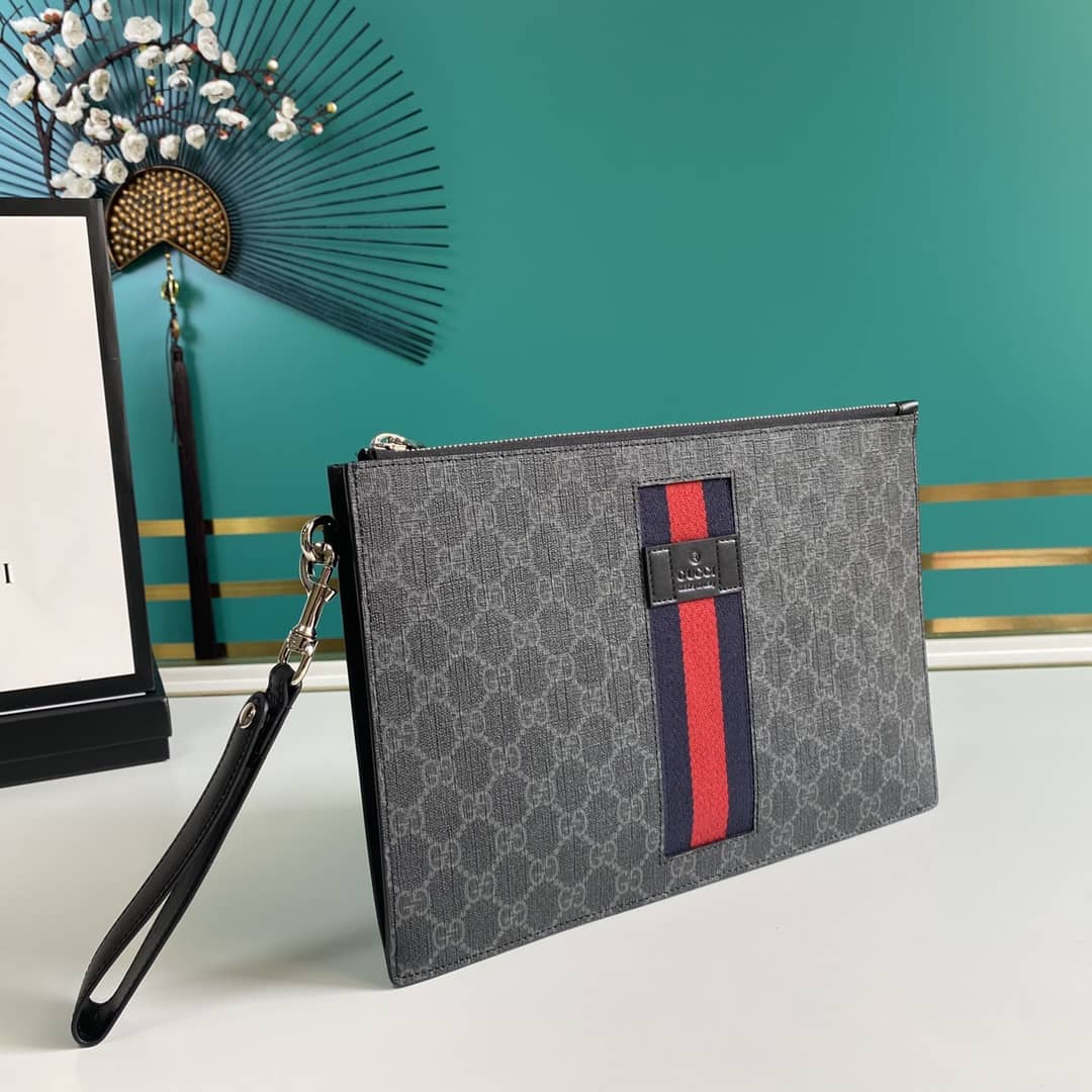 Gucci GG Supreme PVC Clutch Black Replica 433666