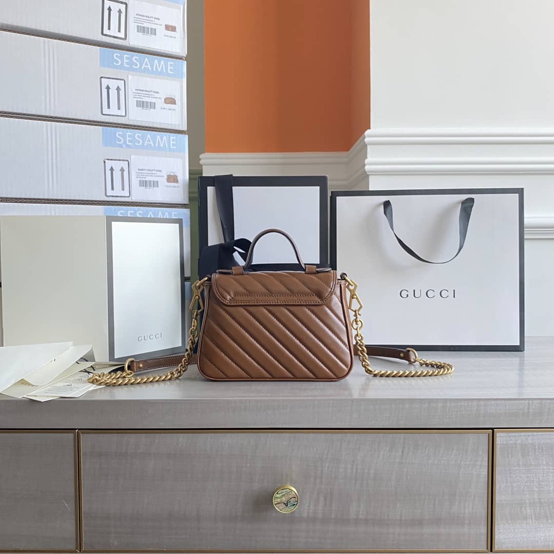Gucci GG Marmont Mini Top Handle Bag Replica Brown 583571