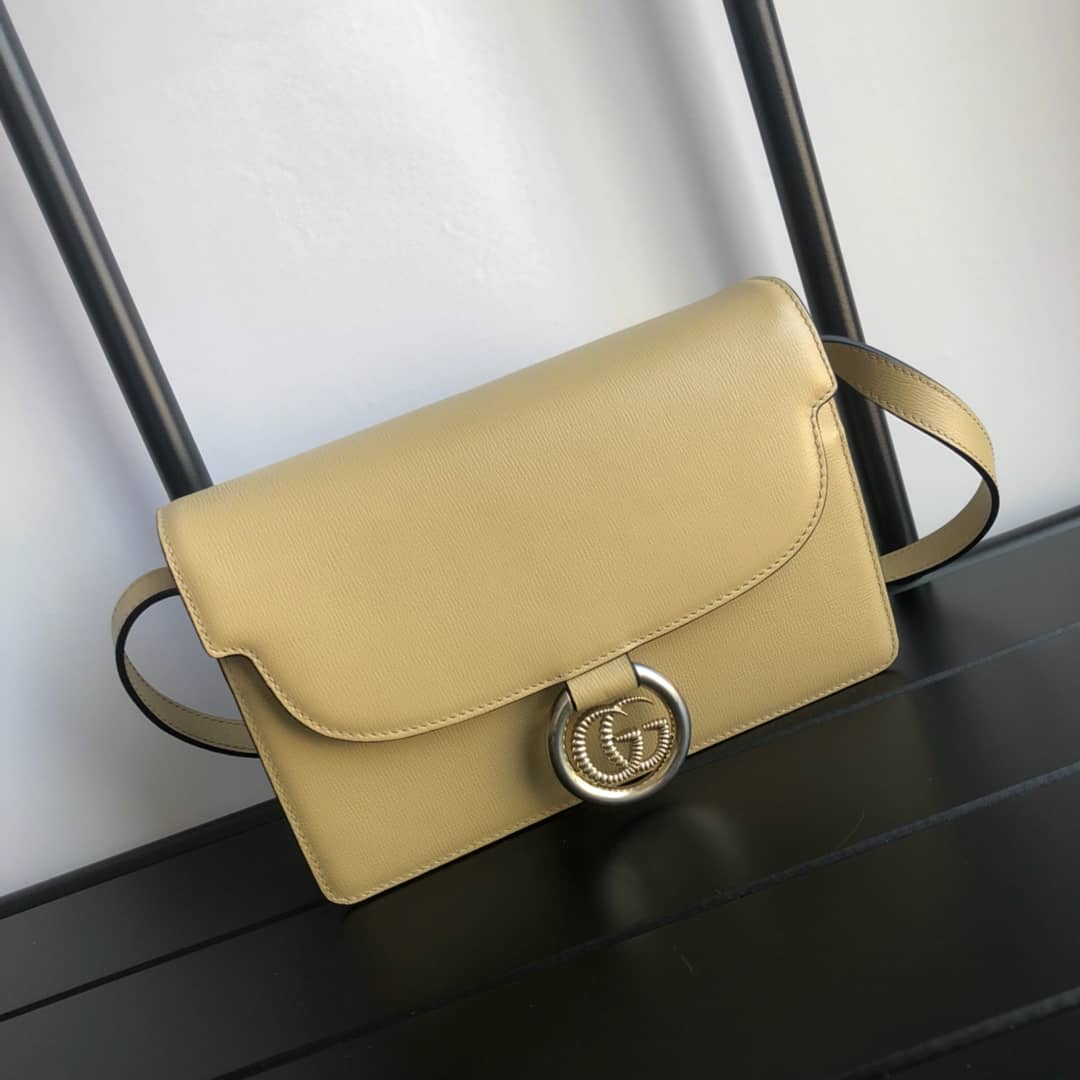 Gucci GG Ring Torchon Leather Shoulder Bag Replica  Yellow 589474